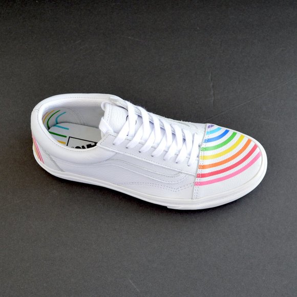 VANS OLD SKOOL FLOUR SHOP RAINBOW WHITE LEATHER SNEAKER SHOES NEW - Picture 2 of 14
